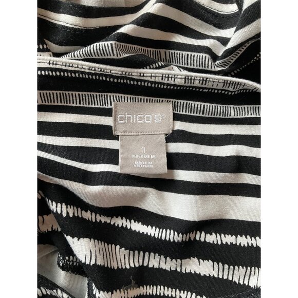 Chico's Black & White Stripe Top Tee size 1 Medium Side Gathers - Picture 5 of 5